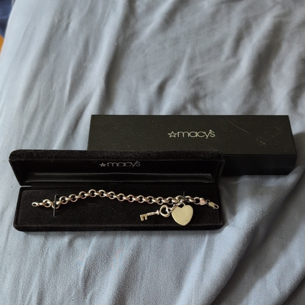 Macy's Silver Key and Heart Charm Bracelet